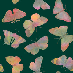 watercolor butterflies, seamless pattern for design. Abstract ornament from colorful butterflies.