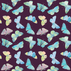 Abstract seamless pattern, watercolor butterflies.