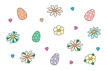 Easter eggs and flowers on a white background. Vector illustration