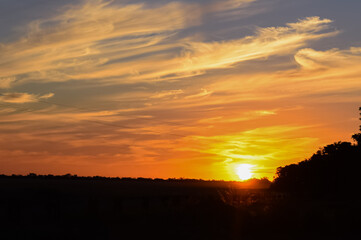 Panoramic landscape view from a sunset in a farm, Australia