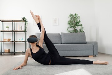 Woman stretching in VR goggles