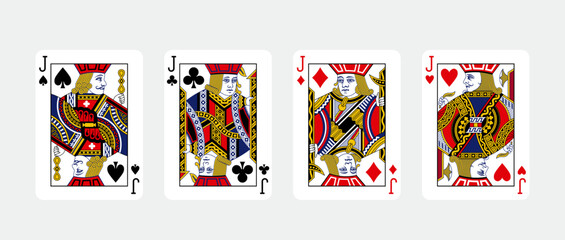 Four Jack in a row - Playing Cards, Isolated on white