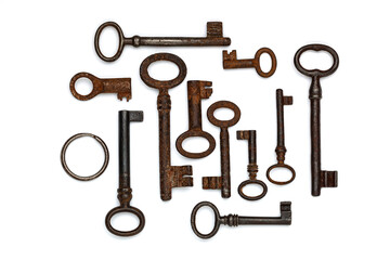 old keys isolated on a white background