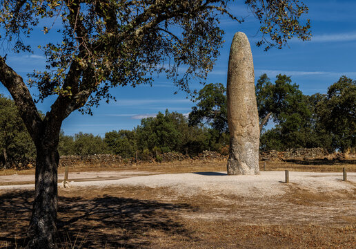 The Menhir of Meada is single standing stone near Castelo de Vide in Portugal. 