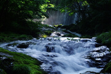 beautiful fresh green nature scenic landscape waterfall in deep tropical jungle rain forest