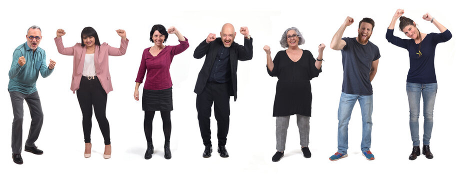 group of peope doing the sign winner on white