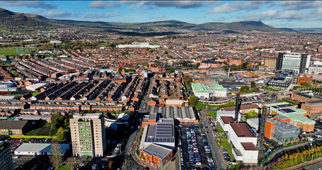 Aerial photo of Residential Tower block High Rise Apartment Tower on Donegall Road Belfast City Northern Ireland