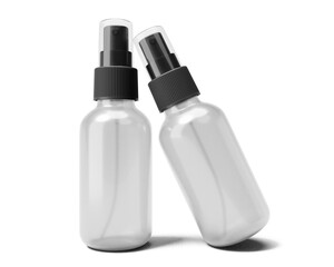 Blank clear spray bottle packaging isolated on transparent background, prepared for mockup, 3D render.