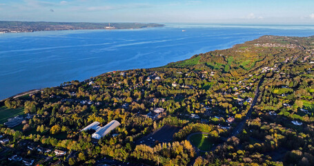 Aerial photo of The Ulster Transport Museum Holywood with Belfast Lough Down Belfast Northern Ireland - obrazy, fototapety, plakaty