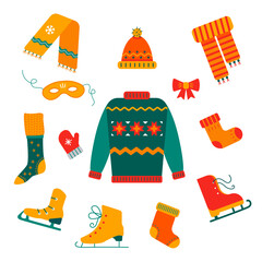 Winter clothes set. Warm clothes vector illustration collection