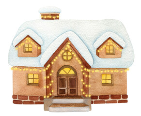 Christmas house. Watercolor hand drawn - 545289437