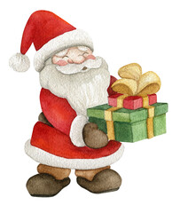  Cute Santa Claus. Watercolor hand drawn