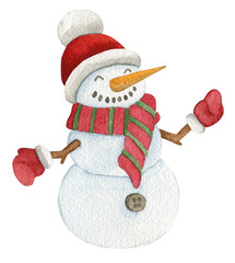 Christmas snowman. Watercolor hand drawn