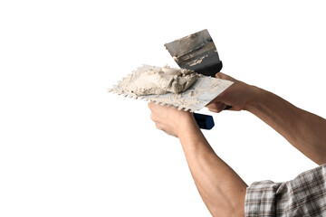 Human hands of plasterer at work with concrete