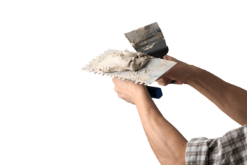 Human hands of plasterer at work with concrete