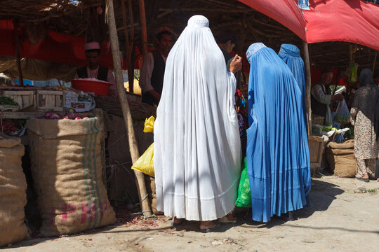 Afghan women wearing burka at the market, Andkhoy, Faryab Province, Northern Afghanistan