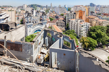 Demolition site with an asbestos issue and cityscape, Rio de Janeiro, Brazil