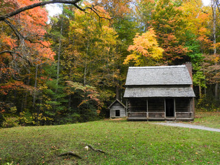 Cabin in the autumn in Cades Cove, Tennessee