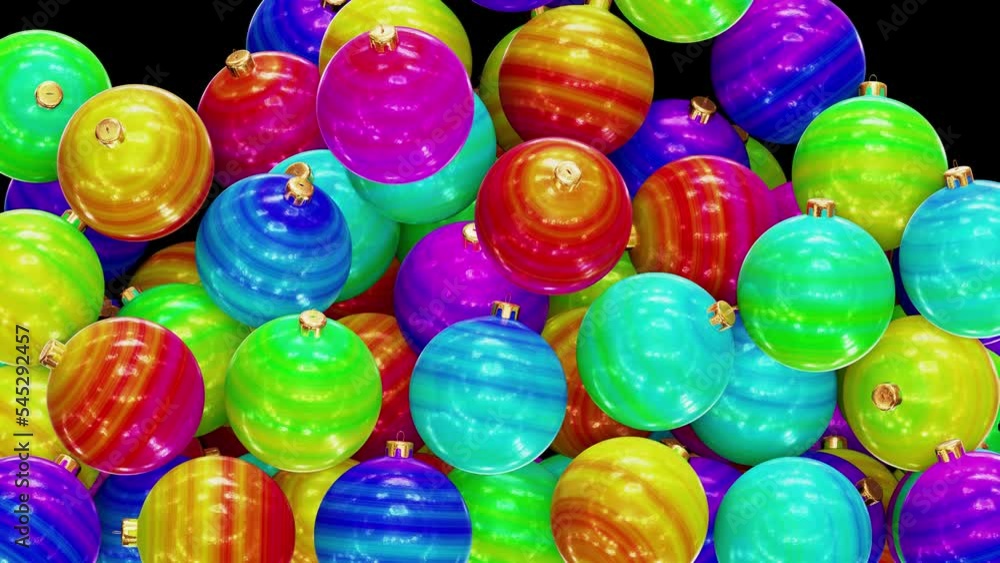 Aufkleber realistic 3d animation of the colorful gradient christmas baubles falling from the top filling up th