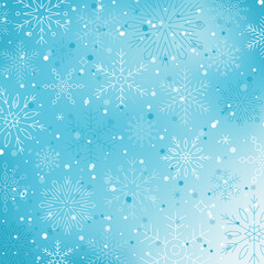 Winter snowflakes background in white and blue colors. Elegant vector illustration - 545293015