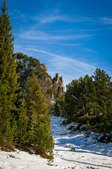 Chamrousse France 06 11 2022 winter hike around Lac Achard, pretty mountain lake located at 1917...