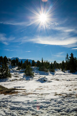 Chamrousse France 06 11 2022 winter hike around Lac Achard, pretty mountain lake located at 1917...