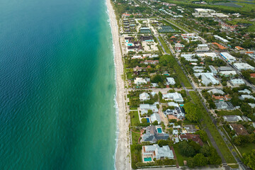 Aerial view of rich neighborhood with expensive vacation homes in Boca Grande, small town on...