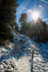 Chamrousse France 06 11 2022 winter hike around Lac Achard, pretty mountain lake located at 1917...