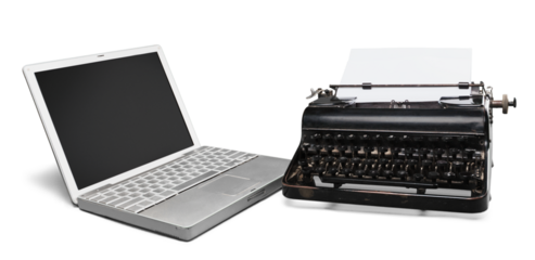 Old and New concept, Typewriter and modern laptop