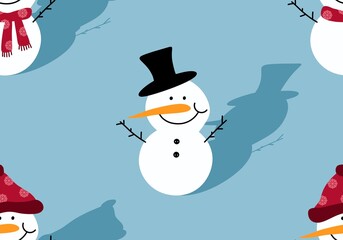 Winter seamless snowman and snowflakes pattern for Christmas wrapping paper and kids notebooks