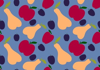 Cartoon fruit harvest seamless apples and pears and plums pattern for wrapping paper and fabrics and linens