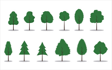 Vector set with trees of different sizes and shapes.