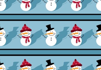 Winter seamless snowman and snowflakes pattern for Christmas wrapping paper and kids notebooks