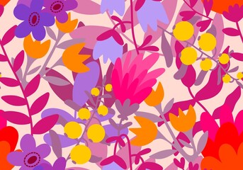 Floral seamless flower pattern for wrapping and linens and fabrics and clothes print and kids and kitchen textiles