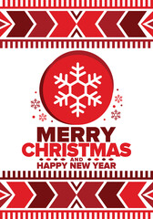 Merry Christmas and Happy New Year. Magic holiday poster with snowflake. Winter celebration event. Christmas party. Congratulation card. Festive design template. Vector illustration