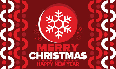 Merry Christmas and Happy New Year. Magic holiday poster with snowflake. Winter celebration event. Christmas party. Congratulation card. Festive design template. Vector illustration