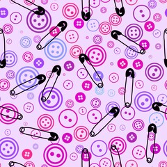 Sewing buttons and pins seamless hobbies pattern for fabrics and linens and wrapping paper