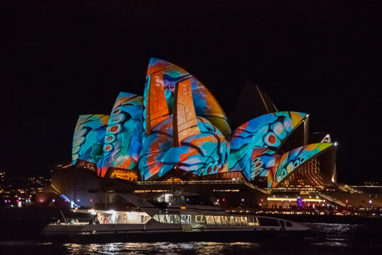 Night panoramic cityscape from Sidney, opera house on february, 2018