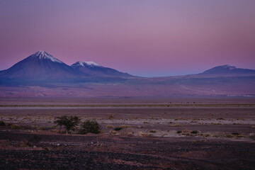 Naklejka premium Licancabur volcano at sunrise, Atacama desert landscape, Chile, South America