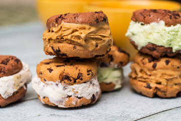 Colorful ice cream cookies sandwiches