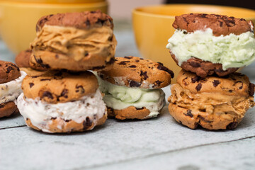 Colorful ice cream cookies sandwiches