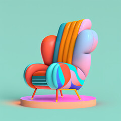 Cosy colorfull armchair isolated illustration Soft Pop design Memphis-inspired pallet colors