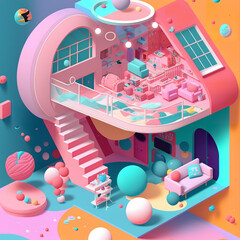 Home interior 3d sof pop illustration