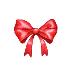 Watercolor red christmas bow isolated.