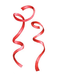Watercolor red ribbons isolated.