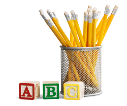 Yellow pencils and abc wood blocks for back to school