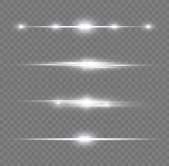 Particle motion effect. Magic of moving fast lines. Silver special effect, speed line. Laser beams, horizontal light rays. Glowing white flare spark, flash lights. Luminous trail. Vector illustration