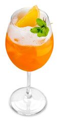 Orange cocktail with mint garnish front-top view