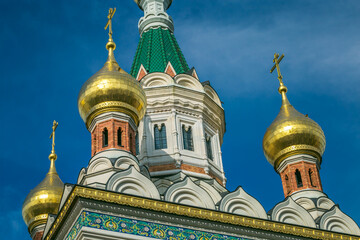 Fototapeta na wymiar Russian Orthodox St Nicholas church in Vienna at sunny morning, Austria