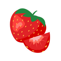 Strawberries. Vector cartoon drawing of strawberries. Isolated vector object on white background. Popular red berry. 